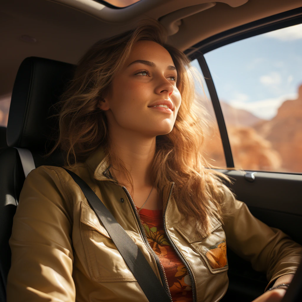 Passenger looking through a car window